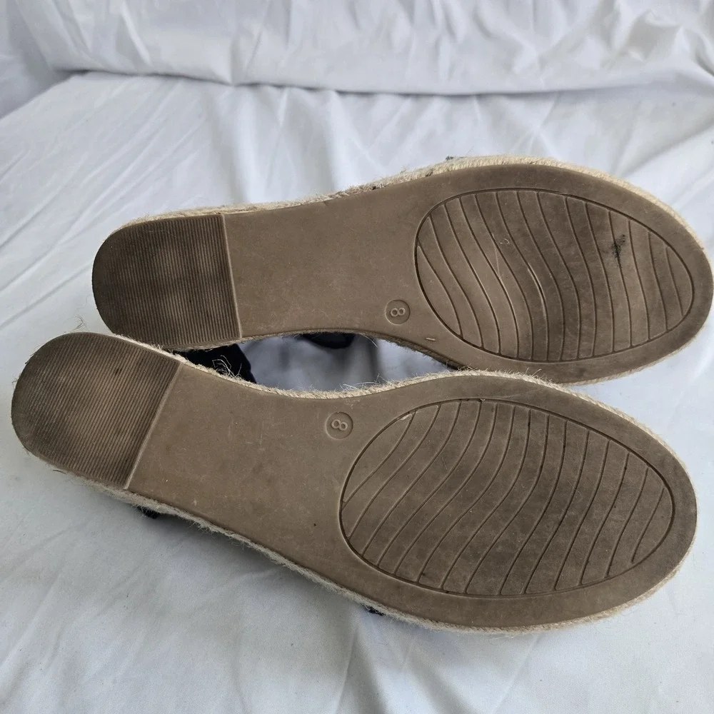 Michael Shannon Bridgette Black Suede Espadrille Wedge Sandals Ankle Strap 8